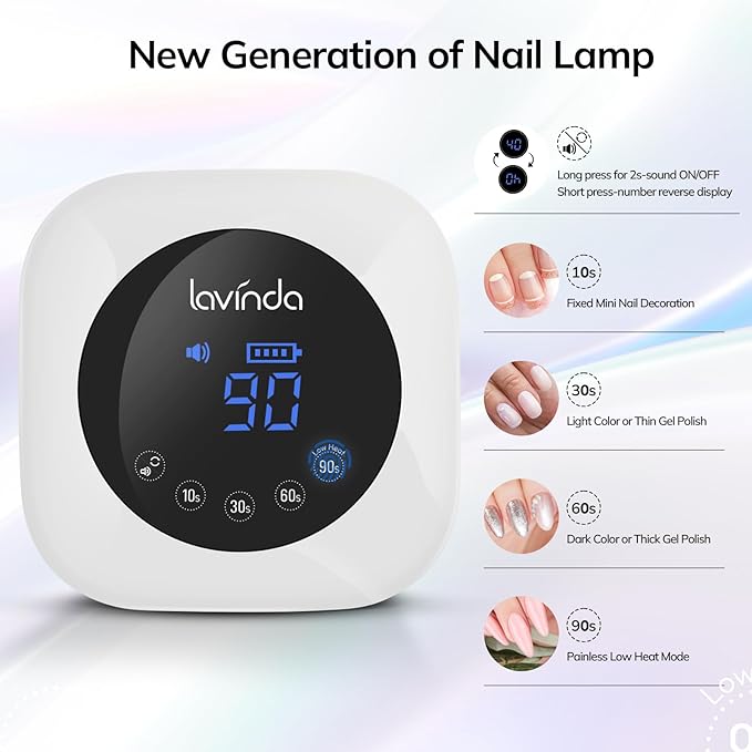 Lavinda UV LED Nail Lamp, Cordless Nail Lamp 54W Rechargeable Nail Dryer Gel Polish Light with Large LCD Display, Professional Gel Curing Lamp with 4 Timer Setting Auto Sensor for Salon and Home