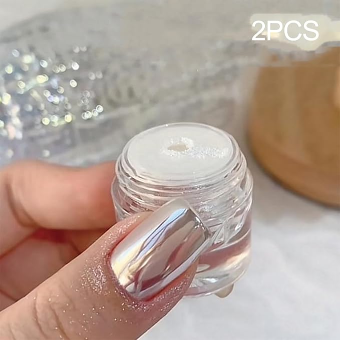 2PCS Magic White Chrome Nail Powder, Super Glossy Mirror Effect Metallic Nail Powder Nail Glitter Manicure Pigments for Nail Art Design
