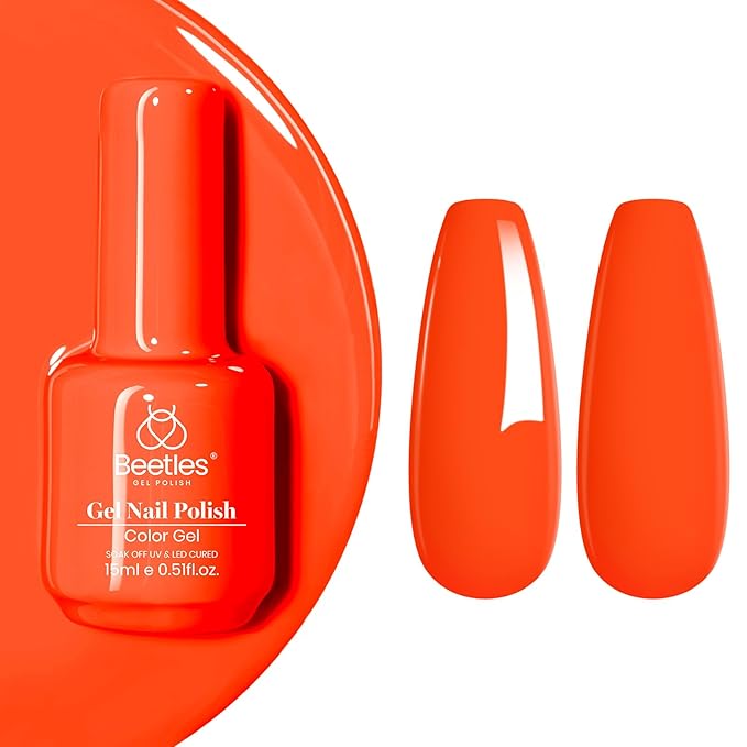 Beetles Neon Orange Gel Polish - Neon Sunset Spring Gel Nail Polish, Bright Orange Vibrant Color Soak Off UV High Glossy Nail DIY Drawing at Salon Home Nail Art 15ml