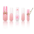 LOVFUL Mid Length Press on Nails Blossom Aura | Handmade Acrylic Press ons | Reusable Fake False Nails | Square Mid Length 1.7 in | H322-S