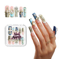 Handmade Long & Medium Square Press-On Nails | 10pcs Reusable Acrylic False Nails with 3D Flowers, Rhinestones & Gradient French Design | Salon Quality Luxury Nails – NailAppif (Celestial Charm,S)