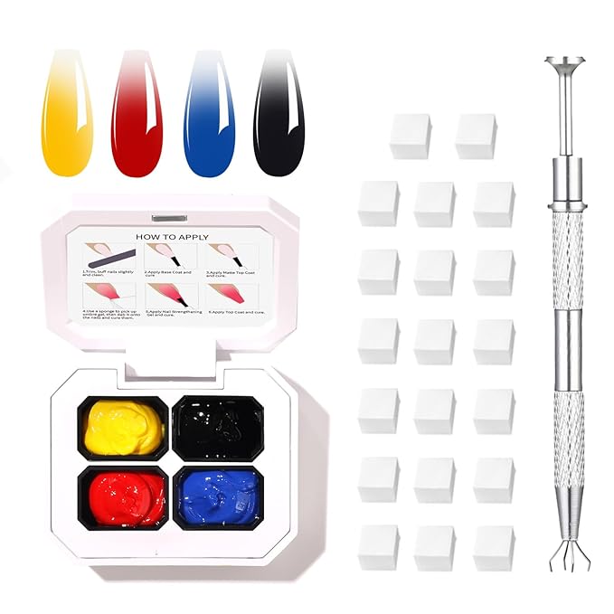 4 Colors Set Ombre Pat Gel Nail Polish,Pat Painting Gradient Blooming Gel with 20Pcs Nail Sponges for Nail Art DIY can be Painted in Salon or Home Use(k9)