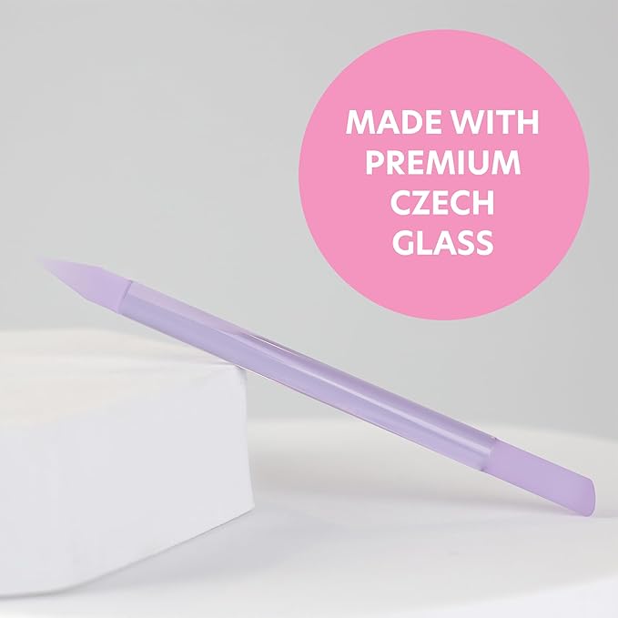 Bona Fide Beauty Glass Cuticle Pusher - High Grit Purple Dual Ended Nail Care Tool with Pointed and Slanted End. Manicure Tool for Women