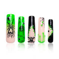 LOVFUL Press on Nails Halloween Luminous Lurker | Glow in the Dark | Handmade with Full Covered Crystals | Reusable Fake Nails | Square Mid length 1.7in | H339-L