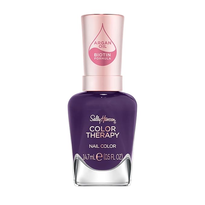 Sally Hansen Color Therapy Nail Polish | Biotin, Argan Oil, Long Lasting, Healthy Nails, Nail Strengthener, Opaque | 400 Confident Queen | Dark Purple Nail Color
