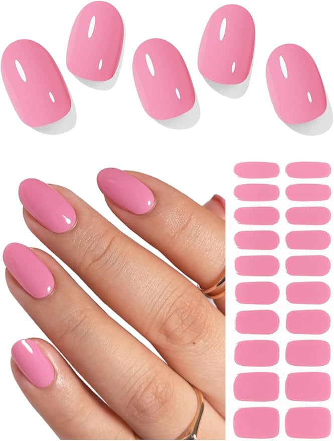 Semi Cured Gel Nail Strips (Peach Pink), Pale Pink, 20 Pcs Gel Nail Wraps, Stickers, UV Light Required, Salon Quality, Long Lasting