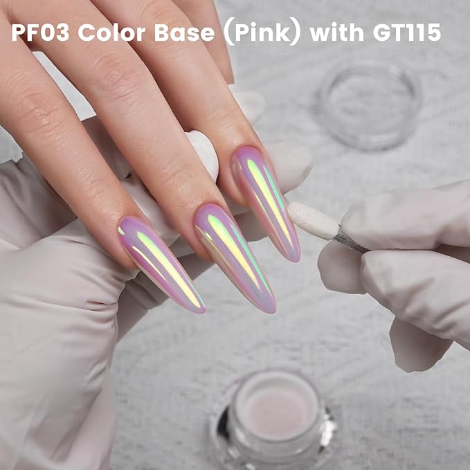 Yokefellow GleamTap Cushion Aurora Chrome Nail Powder -Mermaid Aurora Effect,Nail Art Glitter Decoration for Home DIY Salon Manicure (GT115 Ethereal/Pink Lilac with Gold Sheen)