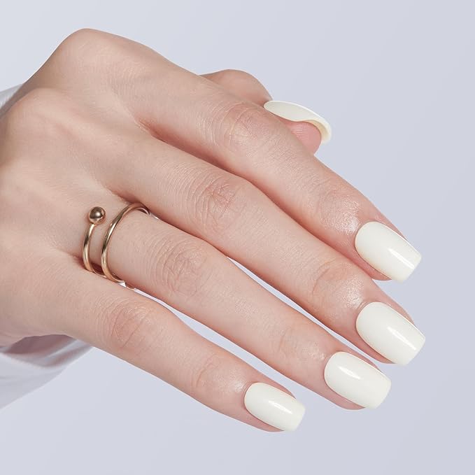 Modelones Milky White Press on Nails, Spring Short Square Fake Nails, Reusable Nail Kit with Nail Glue Adhesive Tabs Mini Nail File, Nails Press Ons 32Pcs16 Sizes, Women Girl Gift