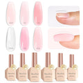 MelodySusie 6PCS Builder Gel Set for Nails Thickening,15ML Pink Base Colors Clear Rubber Base Gel Polish,Soak Off UV Extension,Rhinestone Nail Glue in a Bottle for Nail Art Design Gift for Women
