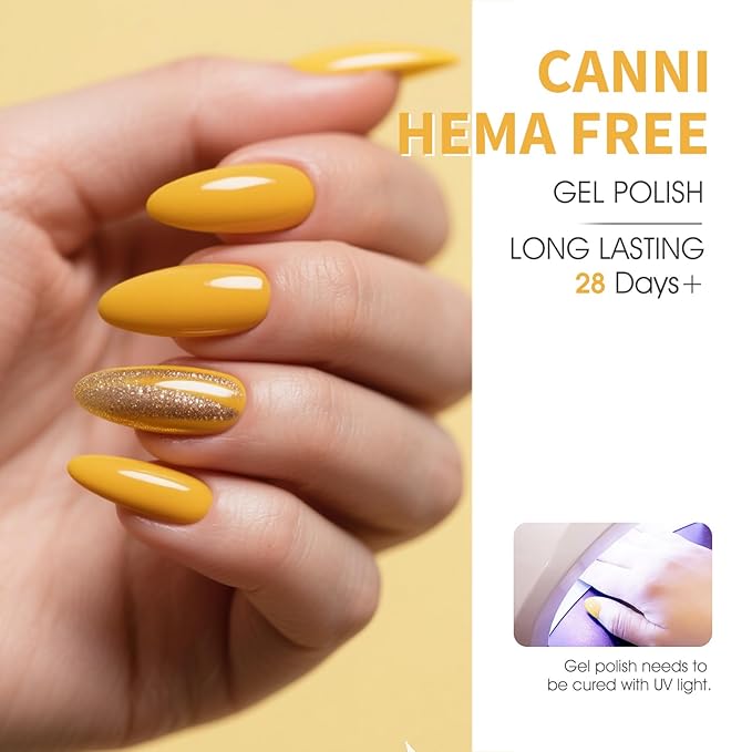 CANNI Yellow Gel Nail Polish, 1Pcs Yellow Gel Polish Color Soak Off U V Nail Manicure Salon DIY at Home