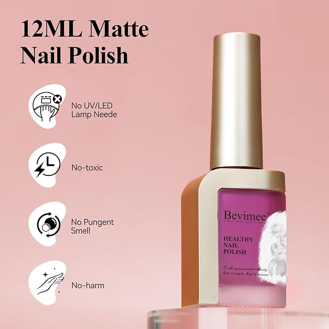 Matte Nail Polish, Air Quick Dry, Hot Pink Nail Lacquer Matte Finish, High Pigmented Long Lasting & Fast Drying Velvet Nail Polish for Valentine's Day Gift Nail Art, Mist Effect 12ml