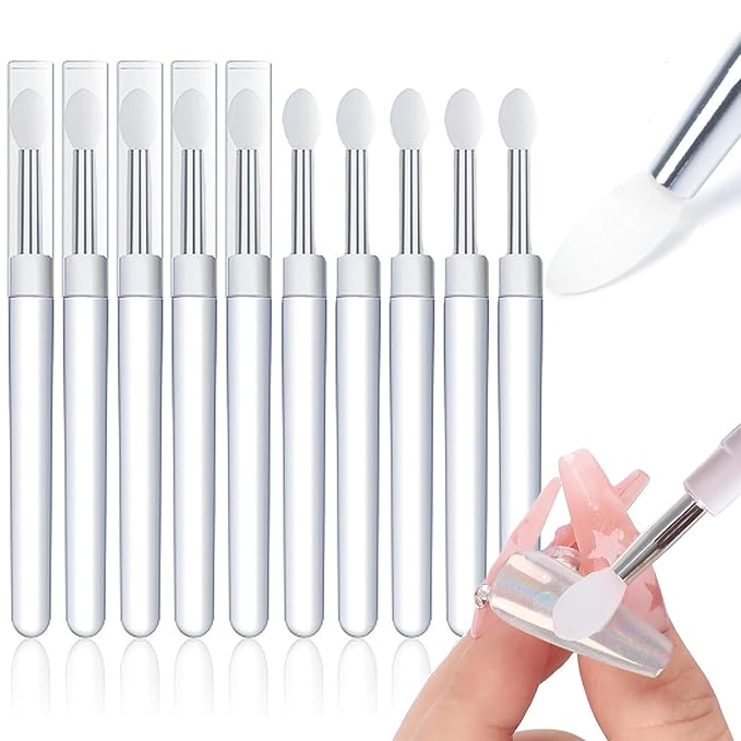10pcs Silicone Nail Art Brushes Silicone Nail Brush Reusable Nail Brushes Chrome Nail Powder Applicator Lipstick Eyeshadow Applicator Pen Manicure Brushes Nail Art Tools