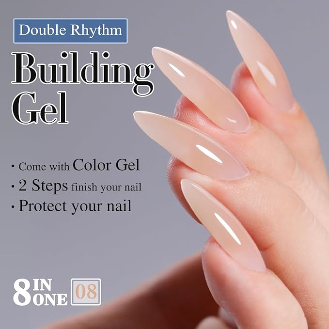 Double Rhythm Clear Gel Nail Polish 15ml Nail Strengthener Builder in a Bottle Nail Extension Hard Gel Soak Off Long Lasting UV Gel (Pastel Nude 8 in 1-8)