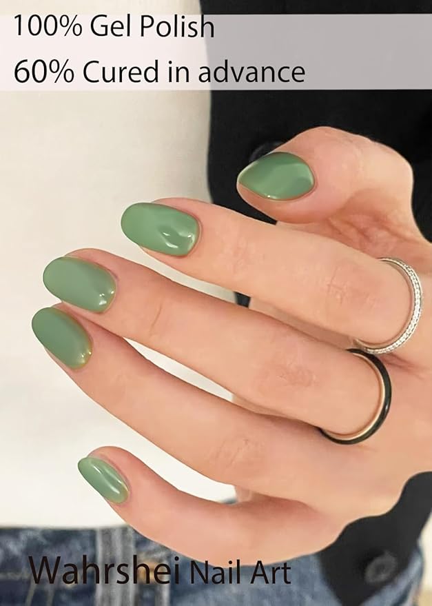Semi Cured Gel Nail Strips, Hell Green 20pcs Adhesive UV Sticker, Wraps for Home Manicure DIY