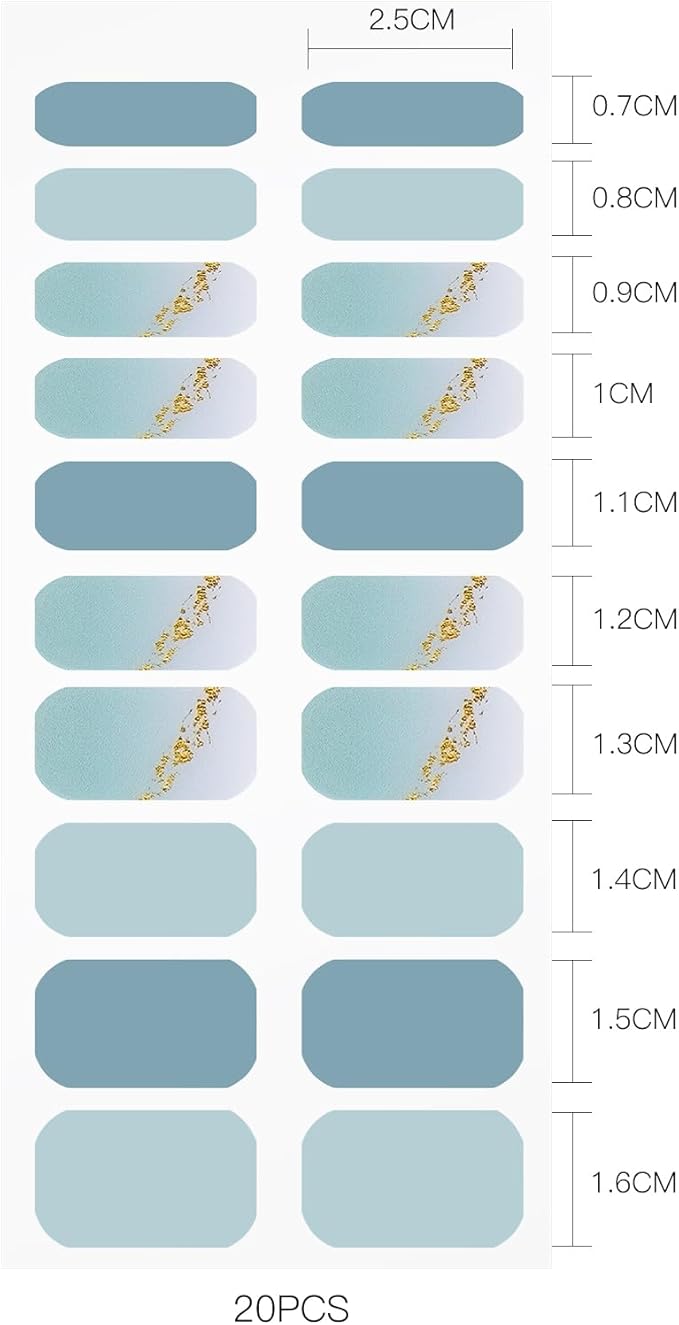 JMEOWIO Gel Nail Stickers Gold Glitter Gradient Blue Semi Cured Gel Nail Strips Wraps UV/LED Nails Art Design Decoration Accessories