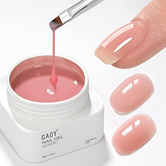 GAOY Colored Builder Base 30g with a Brush, 4-in-1 Long Lasting Nail Builder Gel Nude Pink Natural Jelly, Soak Off UV Light Cure Nail Strengthening, Sea Pink