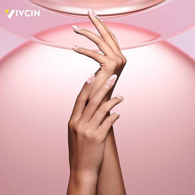 Press On Nails Kit with Nail Lamp,Pink French Tip Short Almond Gel Nails 24Pcs 16Sizes,All-in-One DIY Kit with Glue Remover Top Coat Cuticle Oil Mini UV Lamp,28+Days Long Lasting,Gift for Women