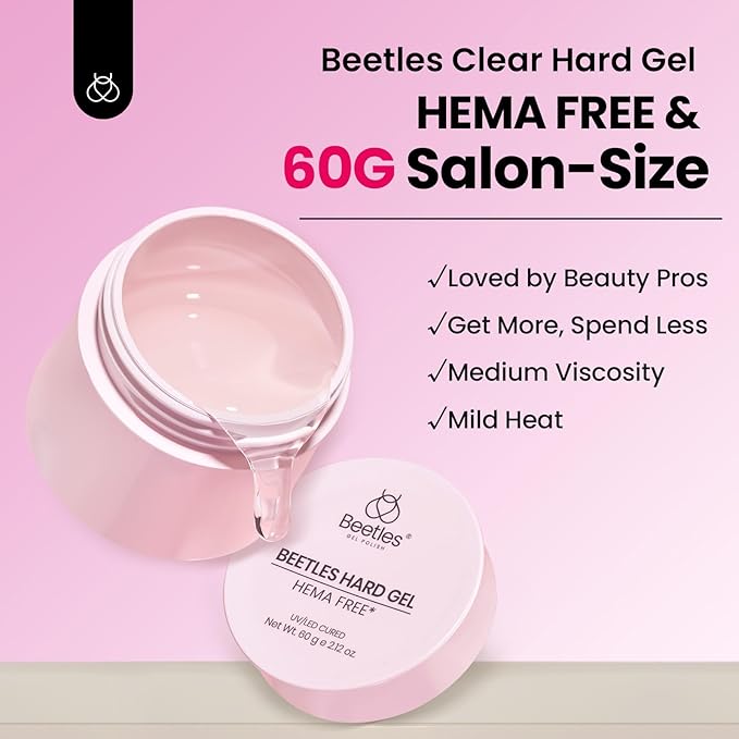 Beetles Hema Free Hard Gel for Nails,2.12 oz 9 in 1 Hard Gel for Nail Extension & Strengthening Broken Nail Repair with Flat Brush 100 Pcs Nail Forms UV LED Lamp Cured Salon Nail Technicians Women