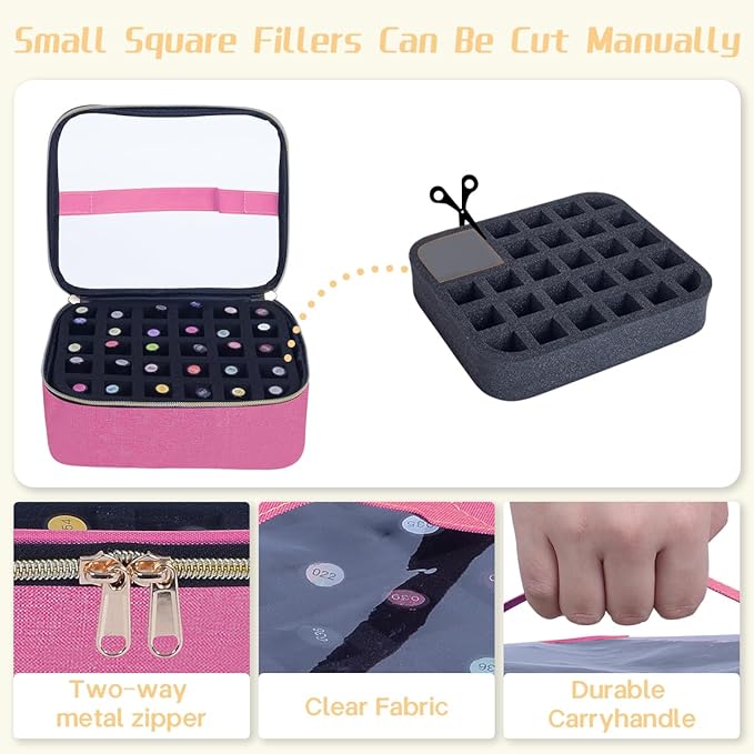 Small Clear Nail Polish Case Holds 30 bottles(15ml-0.5fl.oz) Nail Polish Organizer Multifunctional Nail Polish Bag organizer, Cosmetic Travel Makeup Cases for Women, RoseRed