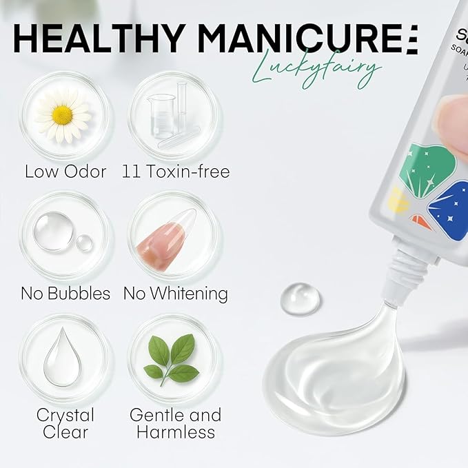 40ml Super Strong Nail Glue Soft Solid Gel Nail Glue for Press Ons Acrylic Nails, Mess Free, Lamp Curing Needed, Durable & Long-Lasting