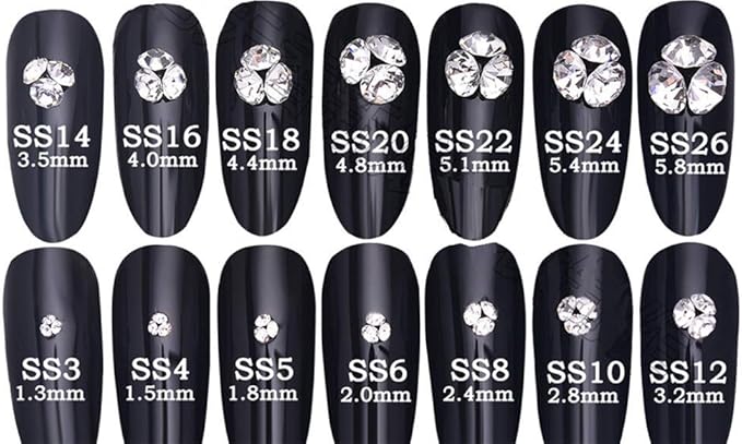 1440pcs Rhinestones Round Point Back Crystal Gem Glass Diamante Rhinestones Nail Art Decoration Jewelry Finding Beads Craft Gems (Black, 2.0mm)