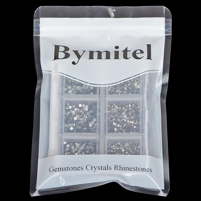 Bymitel 7200 Pieces 6 Mixed Sizes Glue Fix on Glass Rhinestones Round Crystal Gems Flatback for DIY Jewelry Making with one Picking Pen(6-Sizes 7200PCS, Black Diamond)