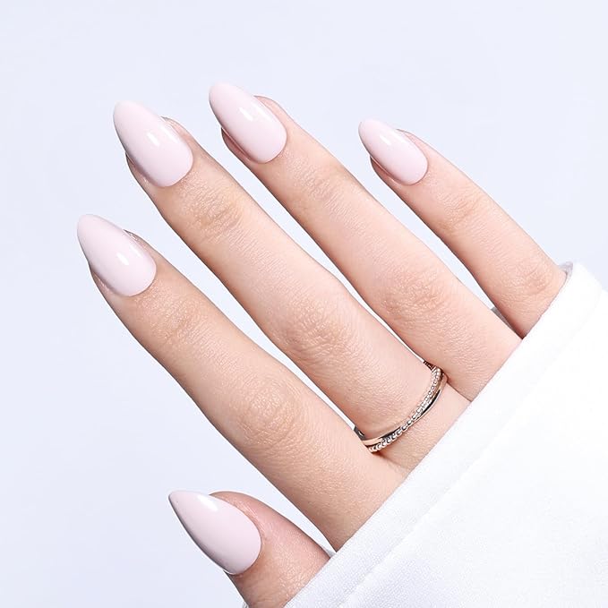 White Press On Nails Almond - White Almond Fake Nails, Short Press On Nails Reusable Stick On Nails in 16 Sizes, 32pcs False Nail Kit for Women & Girls(SoftWhite)