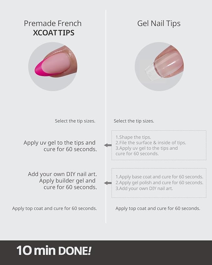 BTArtboxnails XCOATTIPS Pink French Tip Press On Nails - Extra Short Almond Press On Nails, Soft Gel Nail Tips,Soak Off Pink Acrylic Fake Nail Extension in 16 Sizes