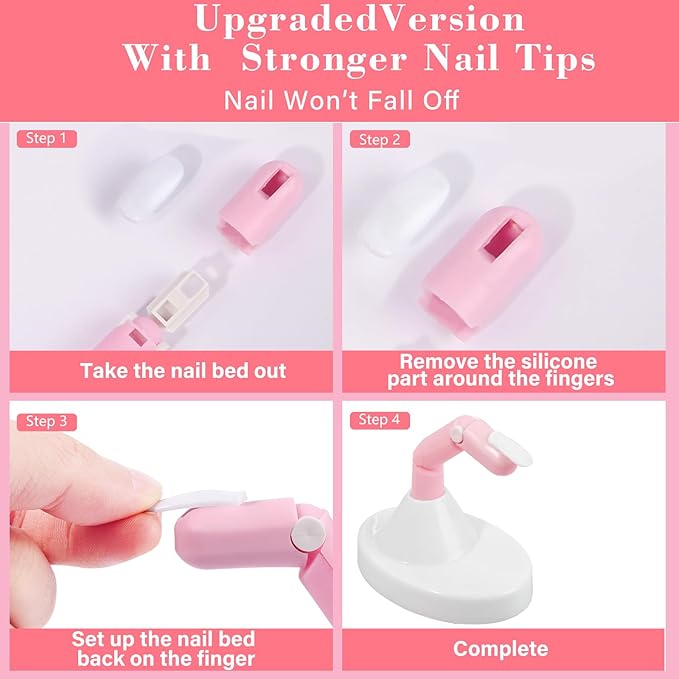 Flexible Movable Fake Finger Practice - 3PCS Adjustable Pink Nails with White Acrylic Base, 100PCS/Bag White Nail Tips