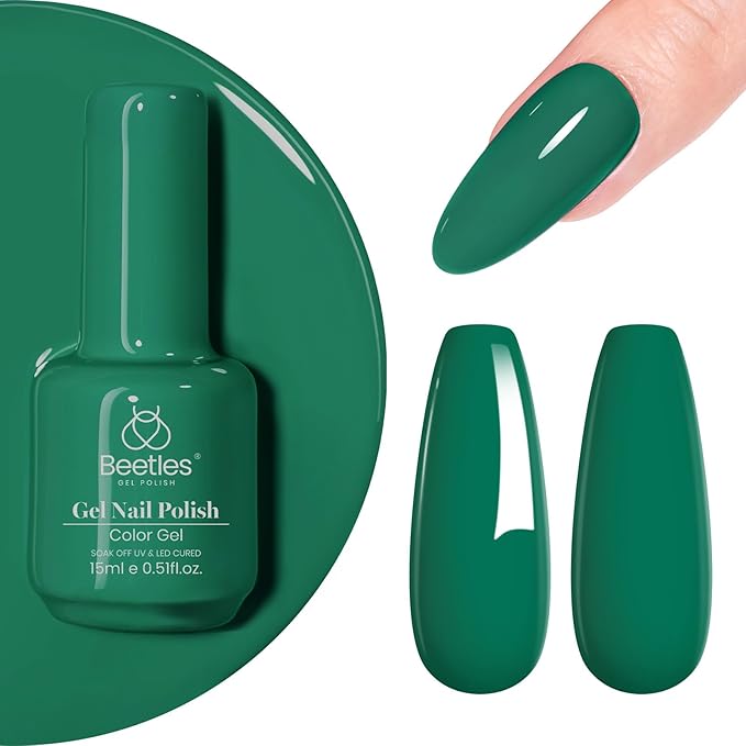 Beetles Green Gel Nail Polish, 1Pcs 15ml Color Gel Polish Soak Off UV LED St Patricks Day Nails Art Manicure Salon DIY Home Spring Nails Gift for Women