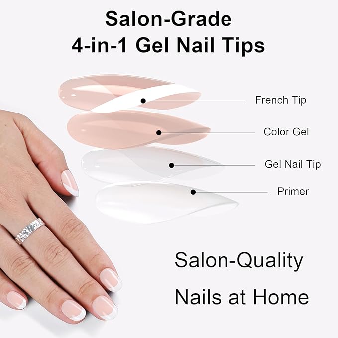 Anyos French Tip Press On Nails-300Pcs Short Oval French Gel Nail Tips Short,No File Need Tips Pre-Designed,Fake Nails for Nail Art DIY 15Sizes(Pink)