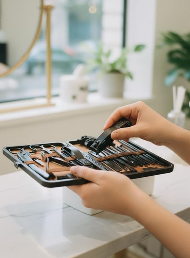 Nail Clipper Set 24-Piece Set Eagle-Billed Nail Clipper Manicure Beauty Pedicure with Brown Luxurious Travel Case