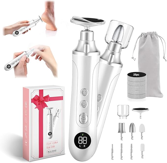 Electric Nail Drill Kit, Cordless Manicure Pedicure Kit with Memory Modes, 15 Speed Portable Nail Drill Machine, Callus Remover with 25Pcs Sandpaper Discs,Hand Foot Care Tool for Thick Nail Toenail