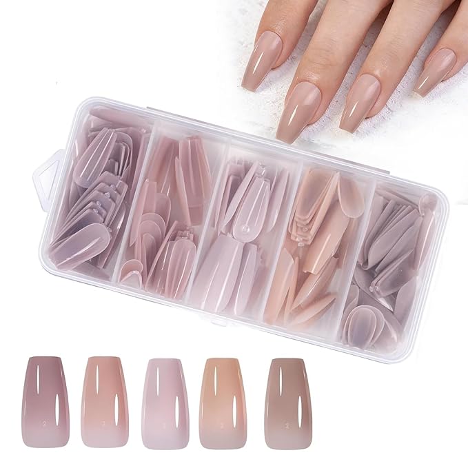MissCheering Medium Coffin Nail Extension 140 PCS - Trendy Press On Nails for DIY Salon - Matte Gel Fake Nails Fit Natural Nail, UV Light for Ultimate Bond - Fashion Gift for Women & Girls