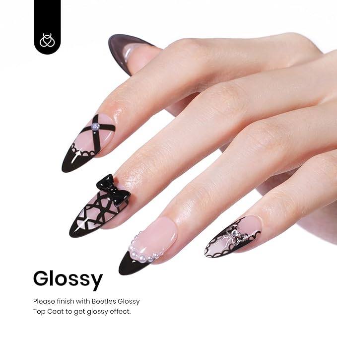 Beetles Black Gel Polish, 1 Pcs 15ml Audrey Black Nail Polish Color Gel Nail Polish Soak Off Art Manicure Salon DIY Uv Lamp Nail Design Decoration at Home