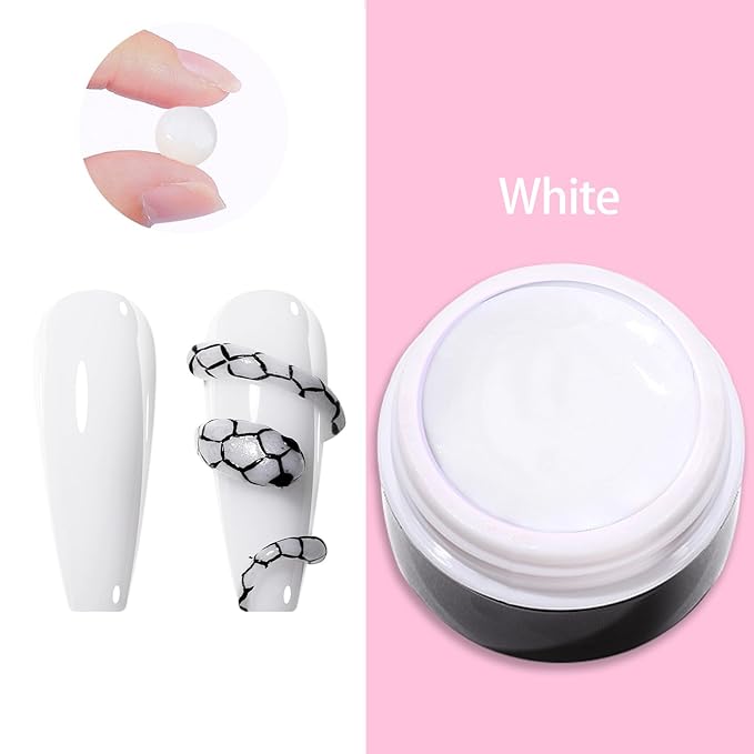 White Solid Builder Gel for Nails, Hard Gel Non-Sticky Sculpting, 3D Nail Art Carving Extension with Chrome Powder/Nail Sculpture Pen