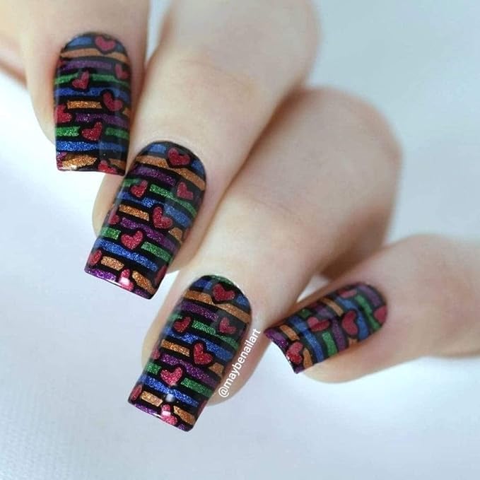 Maniology Hearts + Stars (BM-XL355) Nail Stamping Plate, Classic Beauty, Simple, Easy Beginner Nail Designs