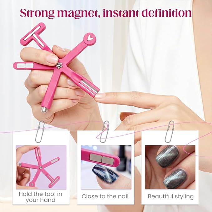 Cat Eye Magnet Kit, Nail Art Magnet Set 6 in 1 Gel Nail Polish Magnets for Nail Art, Strong Magnetic Nail Design Tools Nail Magnets for Cat Eye Gel Polish (Red-2PCS)