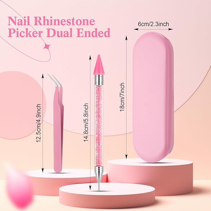 Tatuo Rhinestone Picker Tool Set Wax Pen for Rhinestones Diamond Art Painting Dual Head Dotting Pen with 2 Extra Wax Tips and 1 Nail Art Tweezer for Nail Art DIY Crafts(Pink)