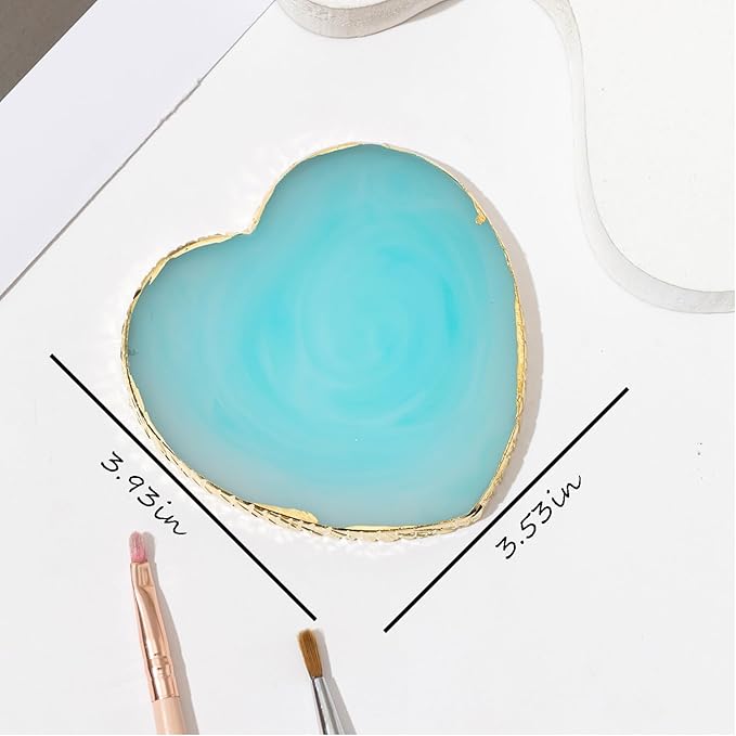 2 Pcs Resin Nail Art Palette, Nail Painting Mixing Tray with Gold Edge, Nail Art Display Board, Nail Polish Holder for Nail Design, Manicure Tools for Nail Artists (F-Heart-Shaped Pink + Blue)