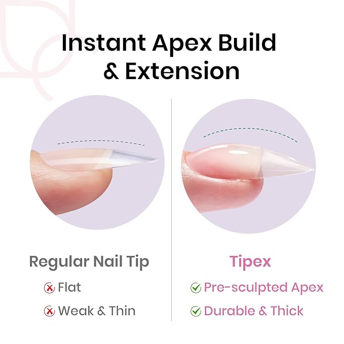 Beetles Tipex Instant Apex Nail Tips, Almond Medium, 16 Sizes (00–14), 192pcs, Built-In Apex, No Builder Gel Required, Thicker Strong Acrylic Tips for DIY Nail Extensions