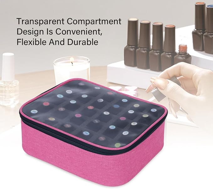 Small Clear Nail Polish Organizer Holds 30 bottles(15ml-0.5fl.oz) Nail Polish Case Multifunctional Nail Polish Bag organizer, Cosmetic Travel Makeup Cases for Women Rose Red