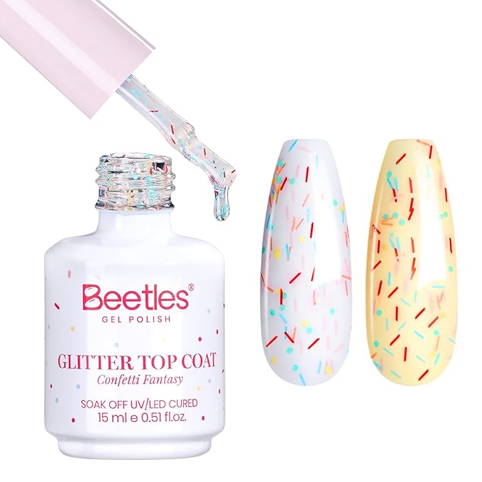 Beetles Glitter Gel Top Coat 15ml – Confetti Fantasy Sparkle Nail Top Coat, Overlay Glitter Effect for Gel Nail Polish, Soak Off UV LED Cured High Shine Long Lasting Spring Nail Art