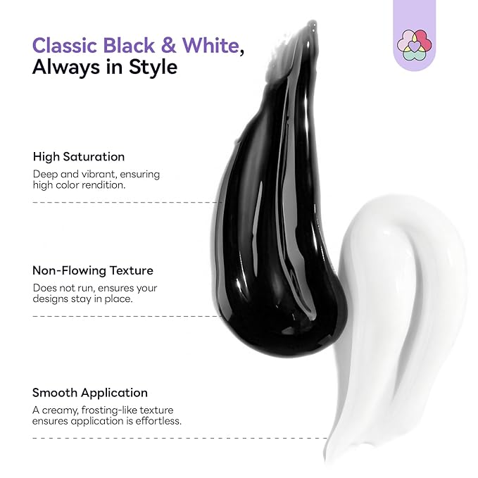 SAVILAND 3D Sculpture Nail Gel Set: Black & White No-Wipe Creamy 3D Sculpting Painting Gel for Micro Embossed 3D Nail Art Molding Florals Lines Patterns & French Tips Design Home DIY Salon Manicures