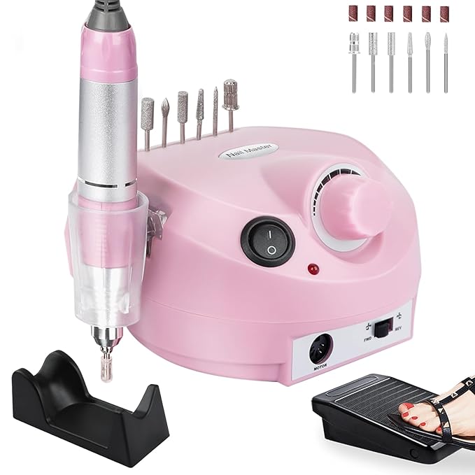 30000rpm Electric Nail Drill Professional Electric Nail File Efile Set for Acrylic, Gel Nails, Manicure Pedicure Polishing Shape Tools Nail Polisher with 6 Nail Drill Bits & Bands