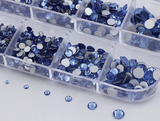 Over 2100 Pieces Blue Sapphire Lt Flat Back Glass Rhinestones Crystals for Nail Art Kit 6 Sizes (1.4mm - 4.8mm)