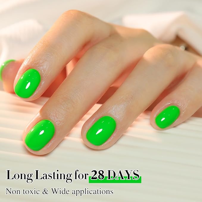 Double Rhythm 0.50 OZ Gel Polish Hema Free Same Color Same Bottle Golden Round Translucent Neutral Natural Milky 15 ML Jelly UV Polish Art DIY at Home (Neon Green-C1042)