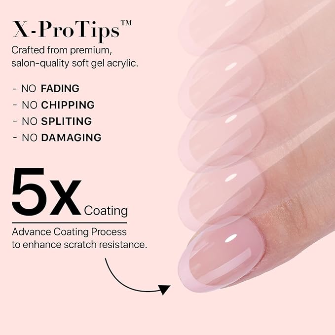 SXC Cosmetics French Tip Press On Nails - Skin Tone Nude and Color Series, XS Almond X-Pro Tips Starter Kit ST118KIT
