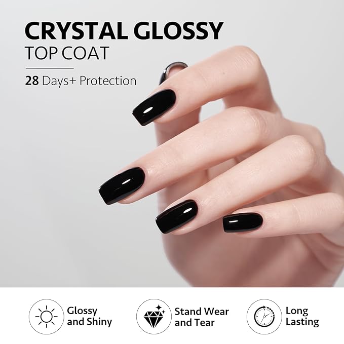 GAOY Crystal Glossy Gel Top and Base Coat Set, 16ml 2 Pcs High-Gloss Top Coat and No Wipe Foundation Combination for UV Light Gel Nail Polish