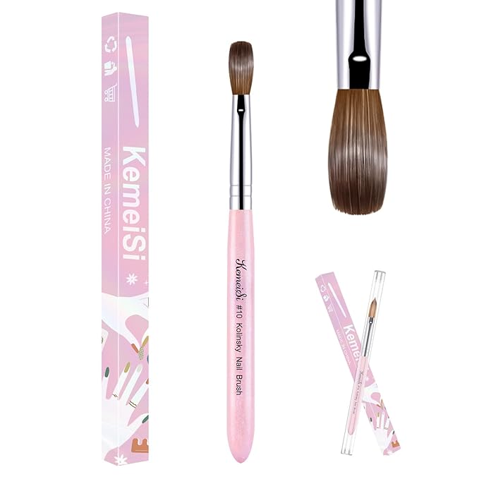 Acrylic Nail Brush Size #10, 100% Pure Kolinsky Nail Art Brushes for Acrylic Application, Sturdy Starry Handle Oval Shaped Nail Design Tools for Professional Manicure DIY, Pink